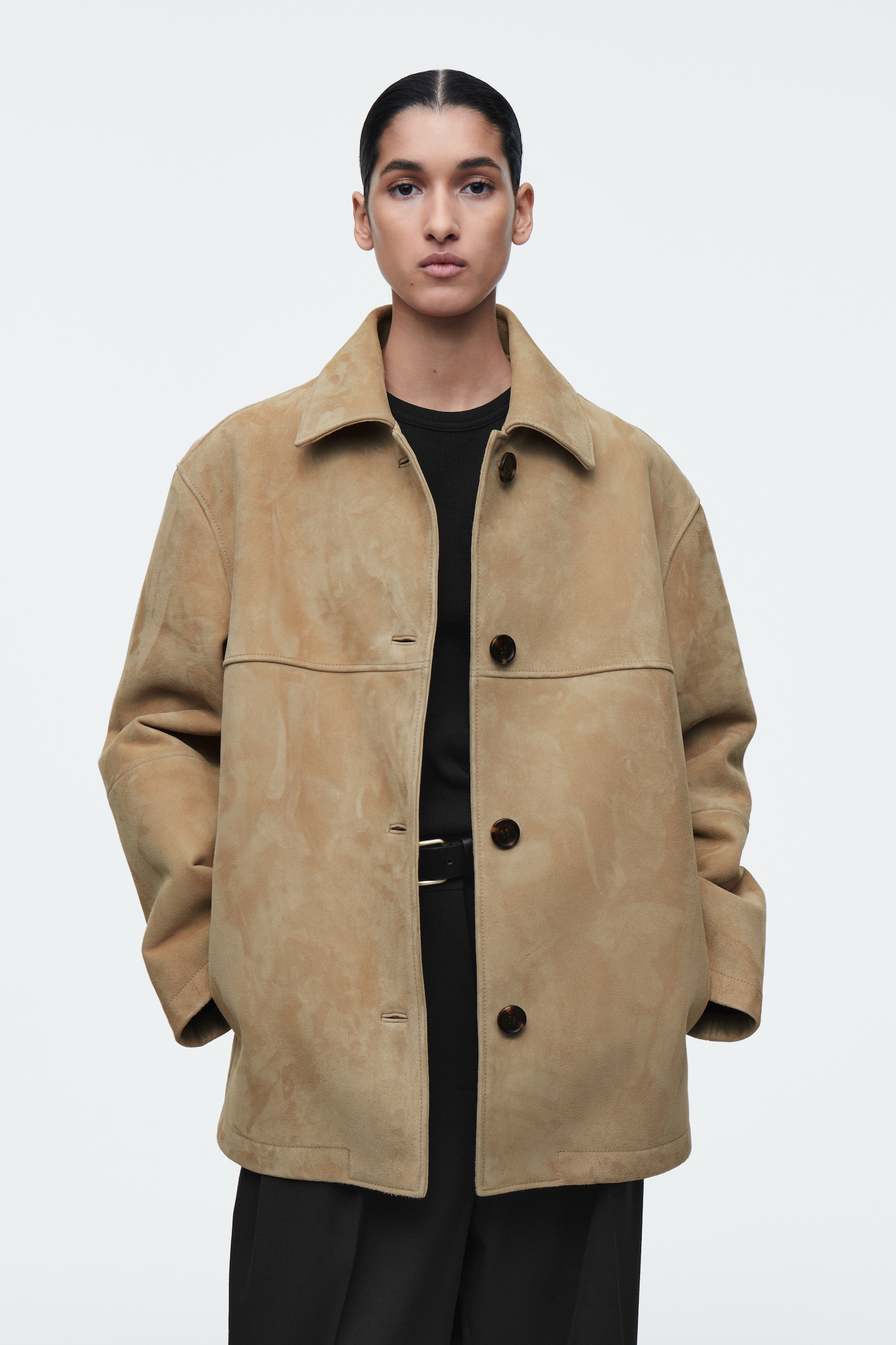 COLLARED SUEDE JACKET - SAND