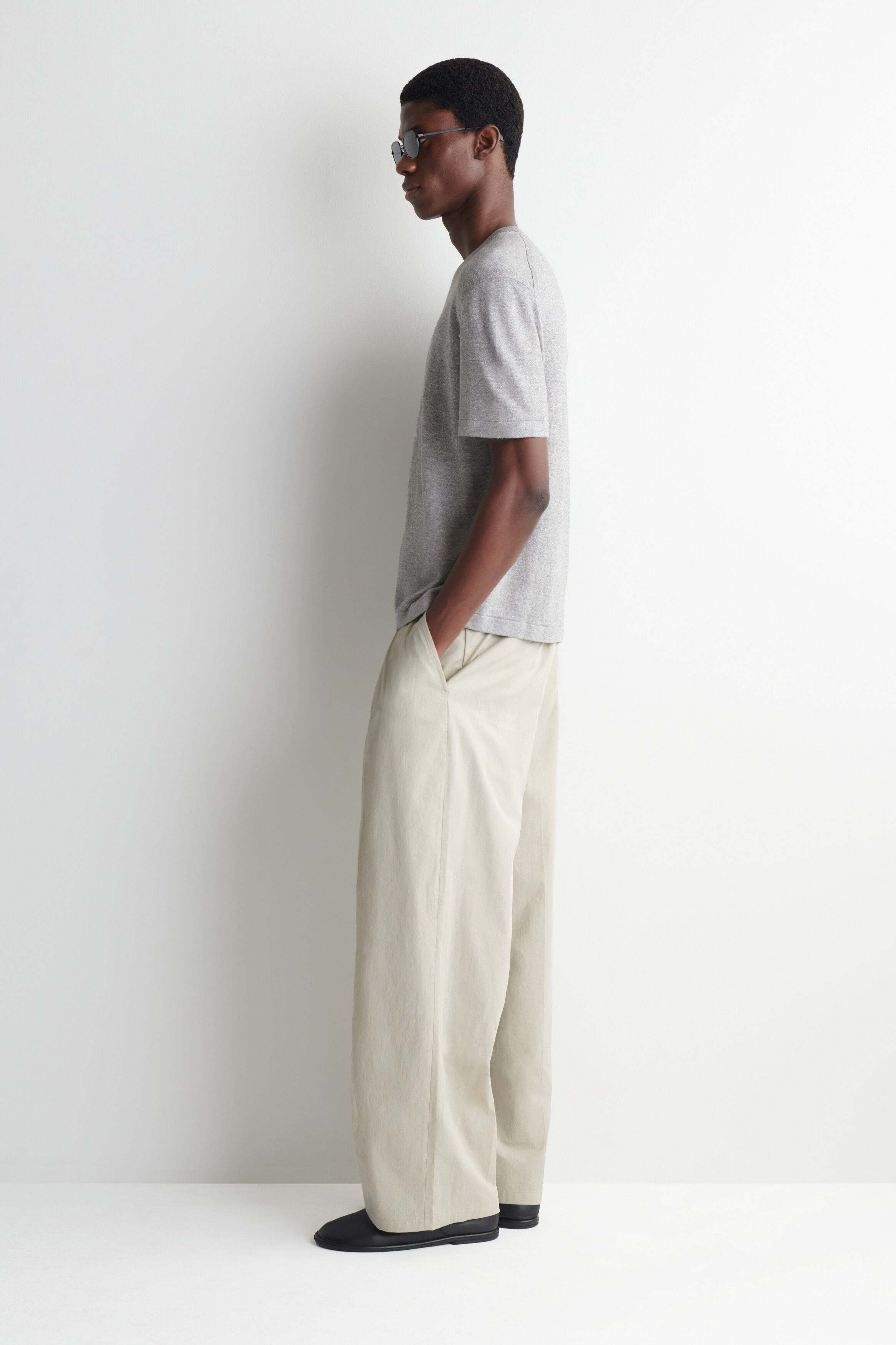 KNITTED LINEN T-SHIRT - GRAY MÉLANGE | COS US