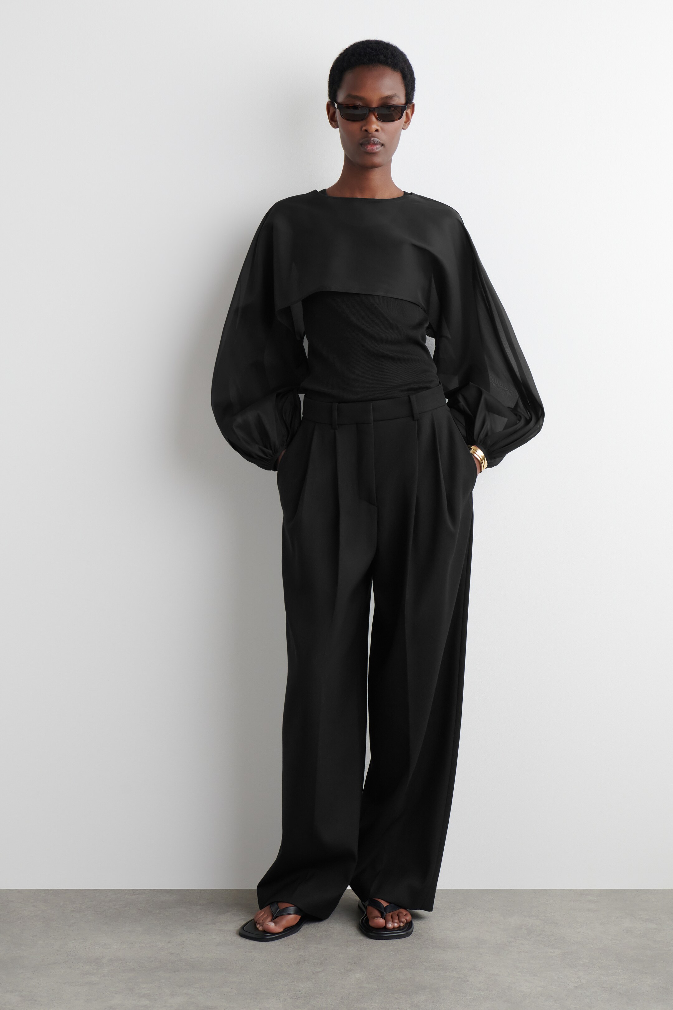 Ingrandisci l'immagine: BALLOON-SLEEVE SHEER SILK HYBRID - BLACK - DONNA | H&M CH 2