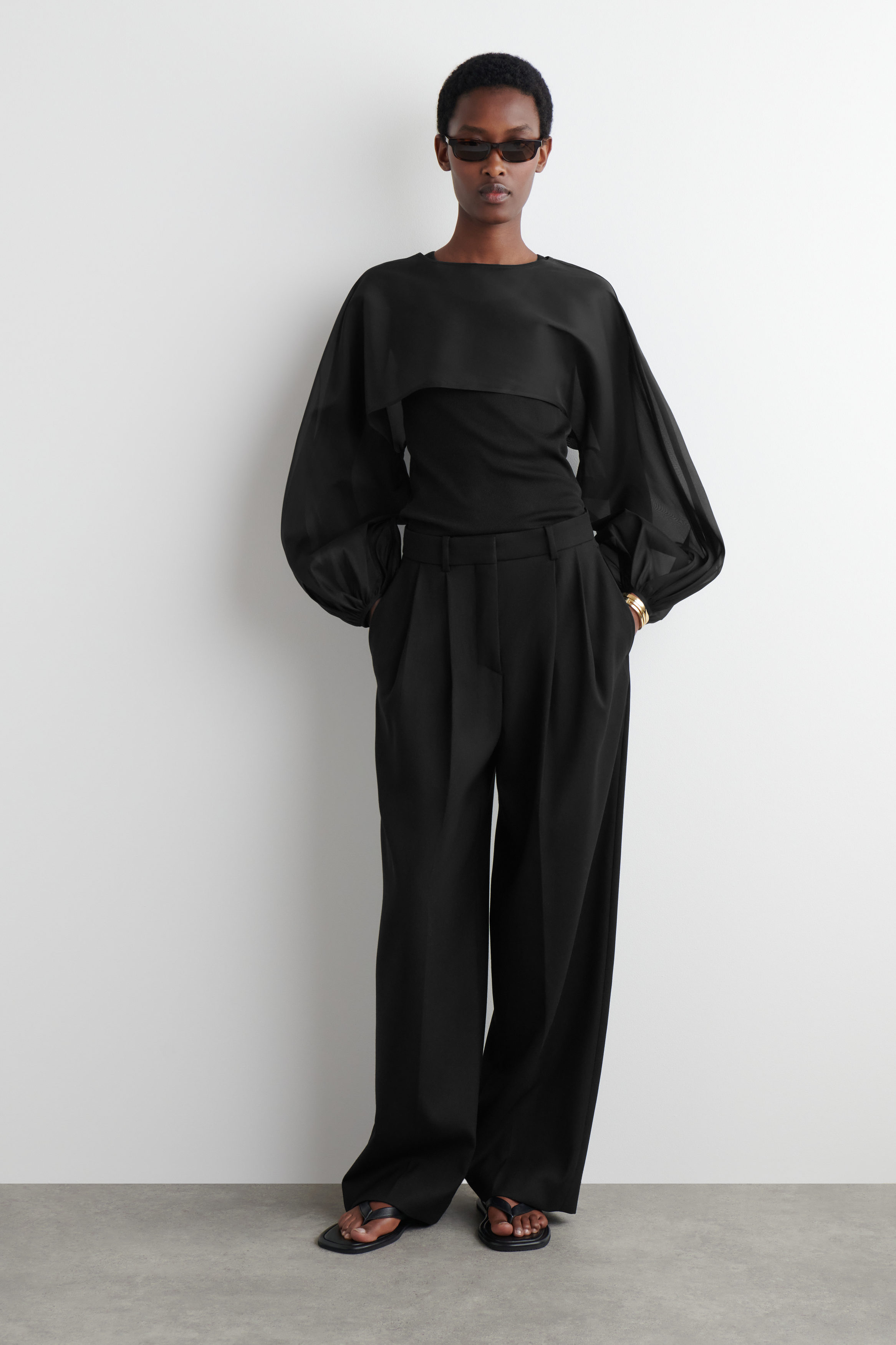 BALLOON-SLEEVE SHEER SILK HYBRID - BLACK | COS