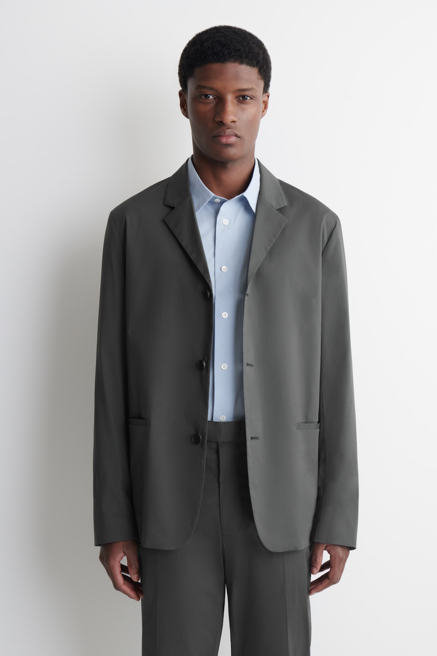 UNSTRUCTURED SLIM COTTON BLAZER - DARK GREY - 1