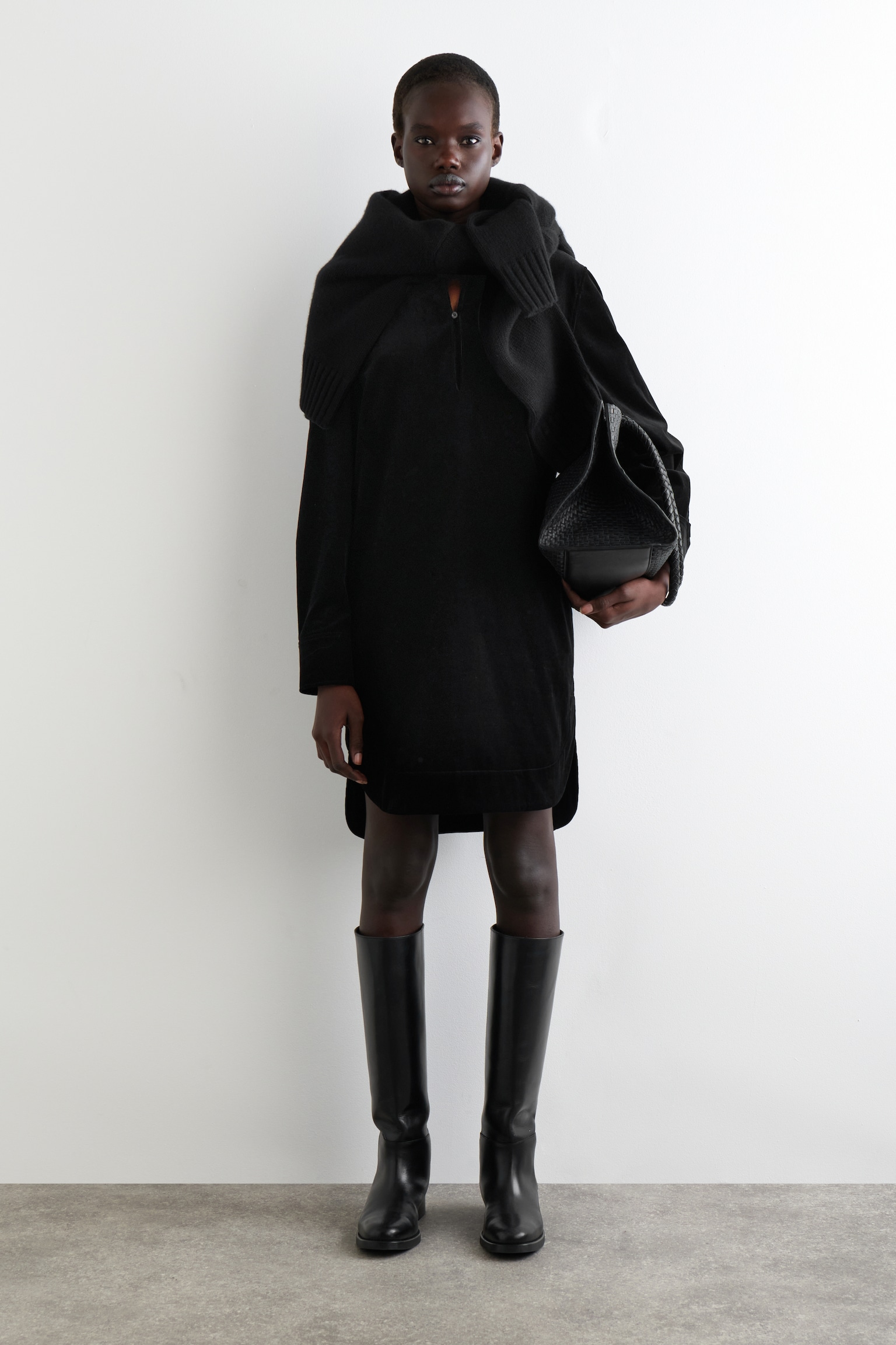 VESTIDO CAMISERO CORTO DE PANA - NEGRO/VERDE OSCURO - 7