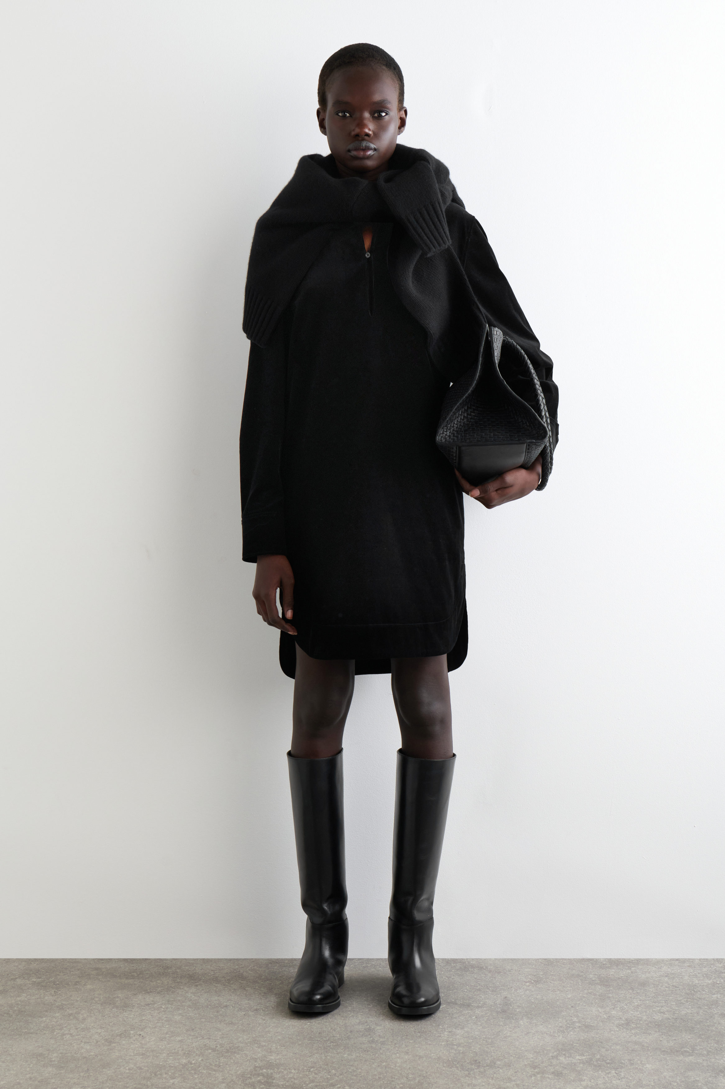 COS Women's Corduroy Mini Shirt Dress in Black | Cotton | Size: 10