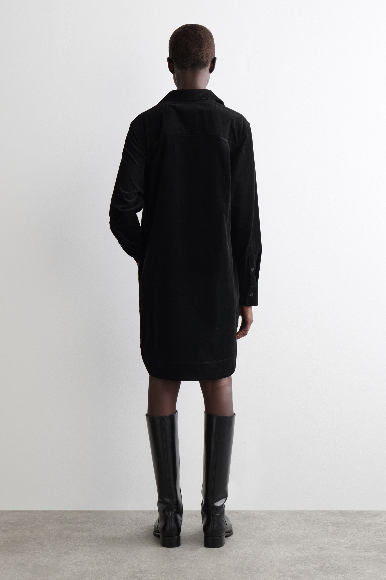 VESTIDO CAMISERO CORTO DE PANA - NEGRO/VERDE OSCURO - 4