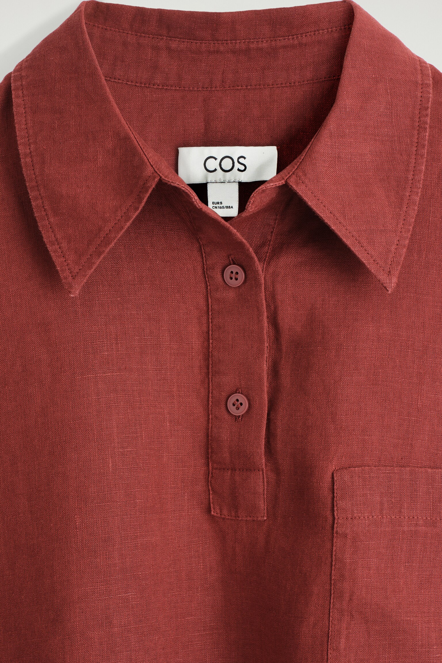 CHEMISE À DEMI-PATTE EN LIN - ROUGE PROFOND/BLANC - 6