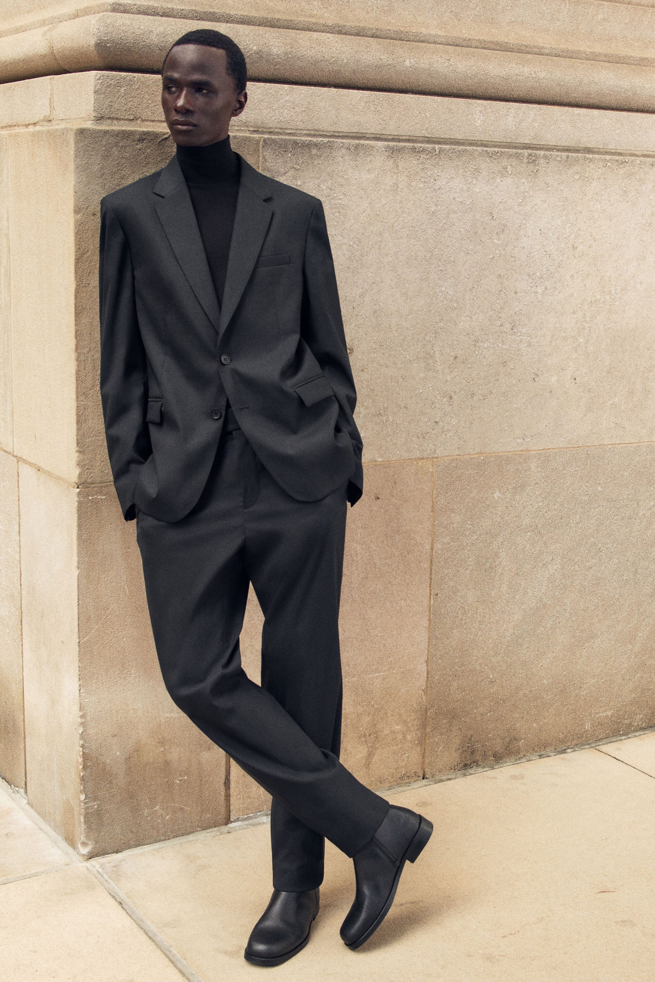 WOOL-BLEND SLIM-FIT STRAIGHT-LEG TROUSERS