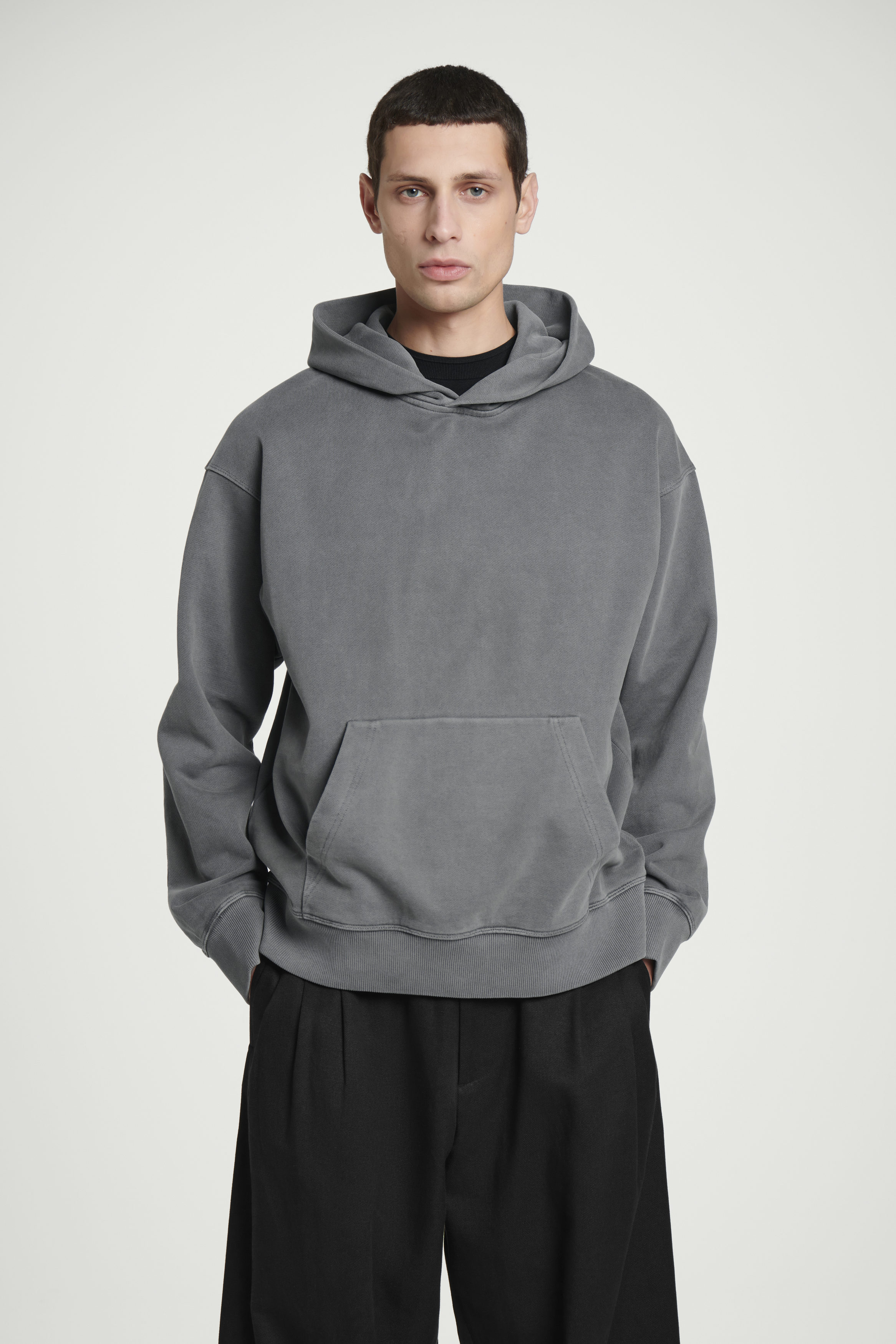 WASHED COTTON-JERSEY HOODIE - WASHED BLACK | COS