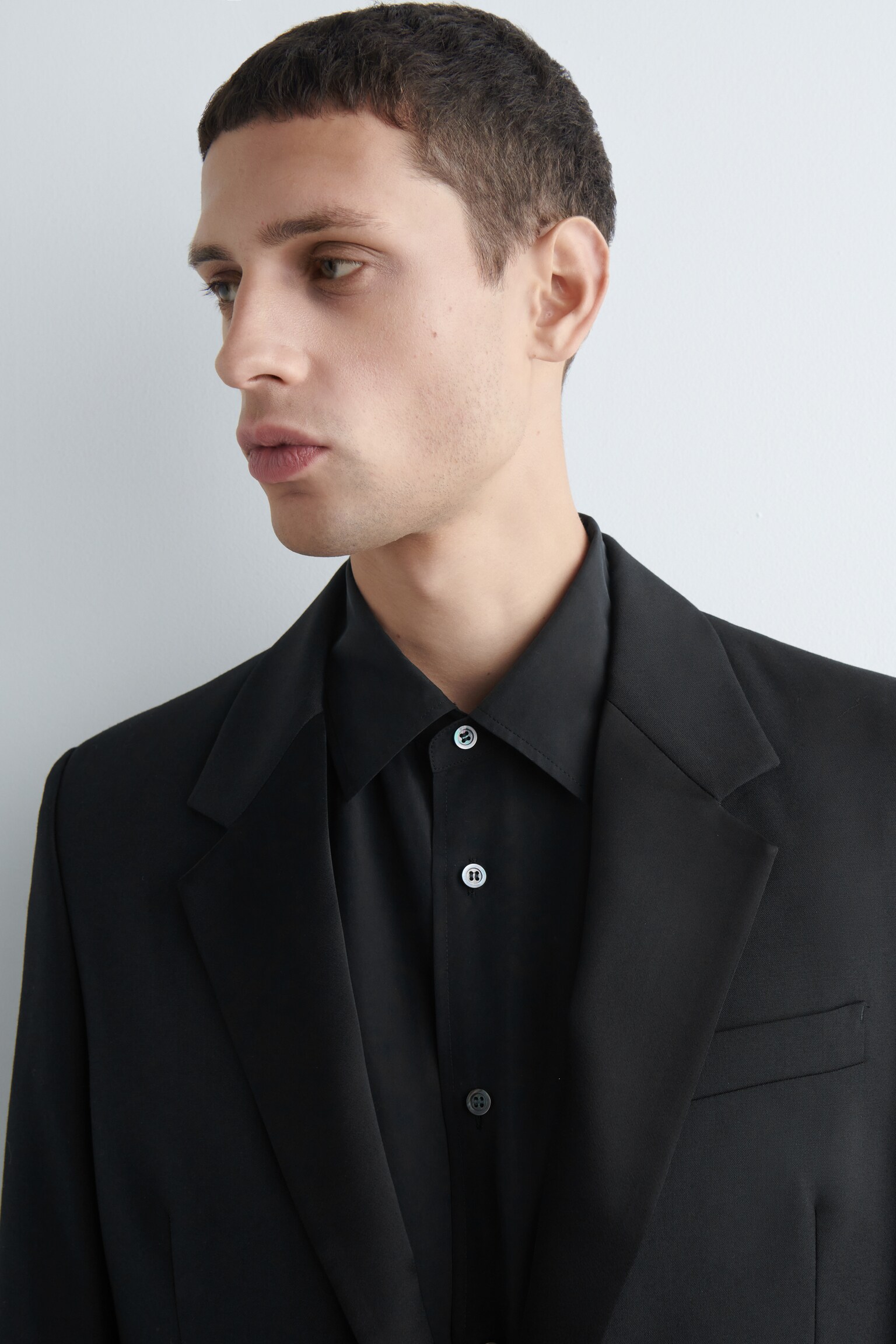 SATIN-COLLAR WOOL BLAZER - BLACK - 4