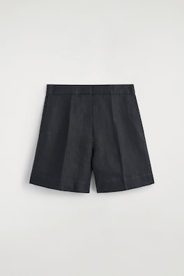 TAILORED ELASTICATED LINEN SHORTS — BLACK 6