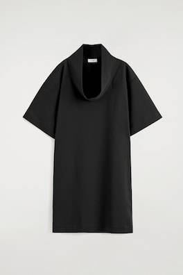 MOCK-NECK COCOON MINI DRESS — BLACK 6