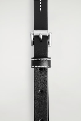 TOPSTITCHED SLIM LEATHER BELT — CARBON 2