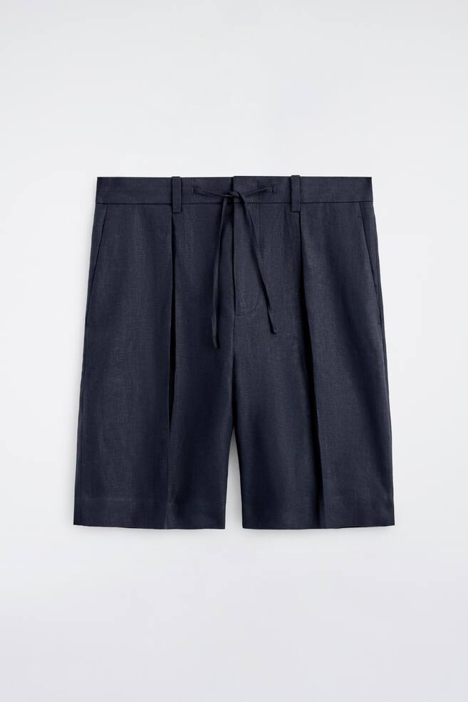 LINNESHORTS MED DRAGSKO OCH PRESSVECK - MARINBLÅ - 1