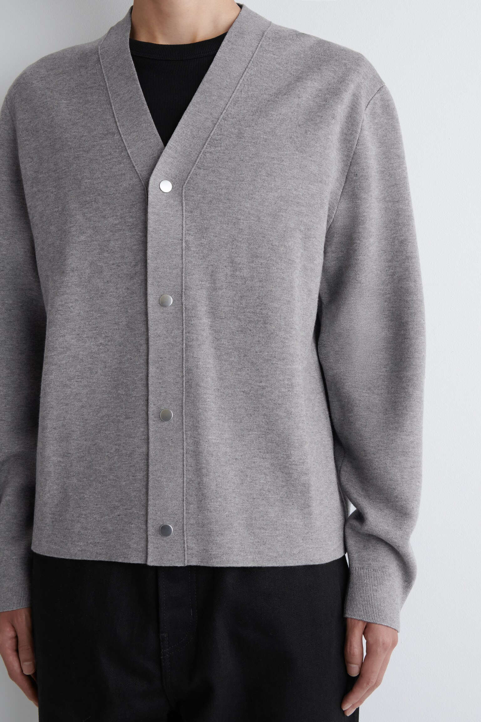 CARDIGAN EN MAILLE DOUBLE FACE - GRIS CHINÉ/NOIR - 4