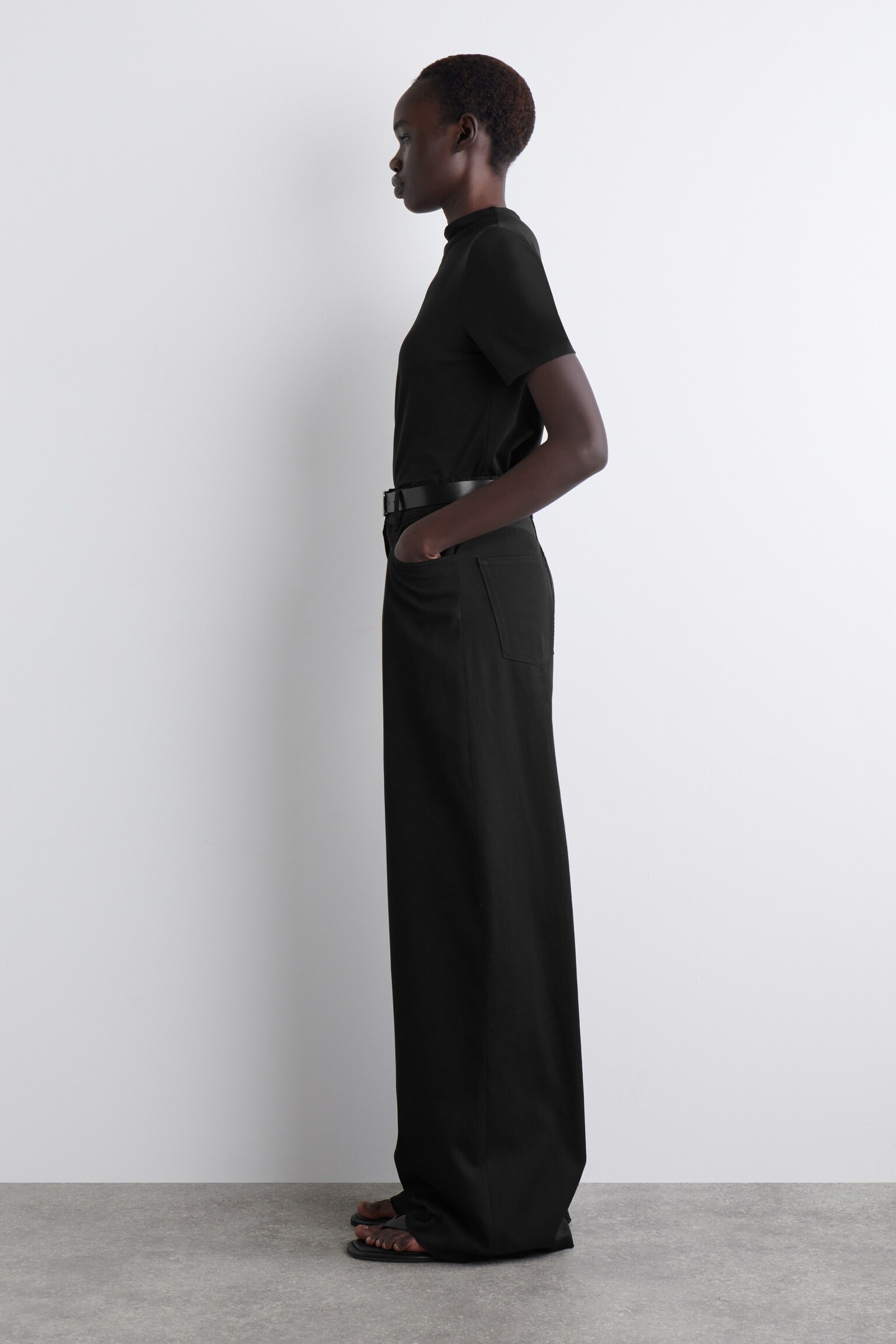 WIDE-LEG COTTON TROUSERS - BLACK/LIGHT BEIGE - 7