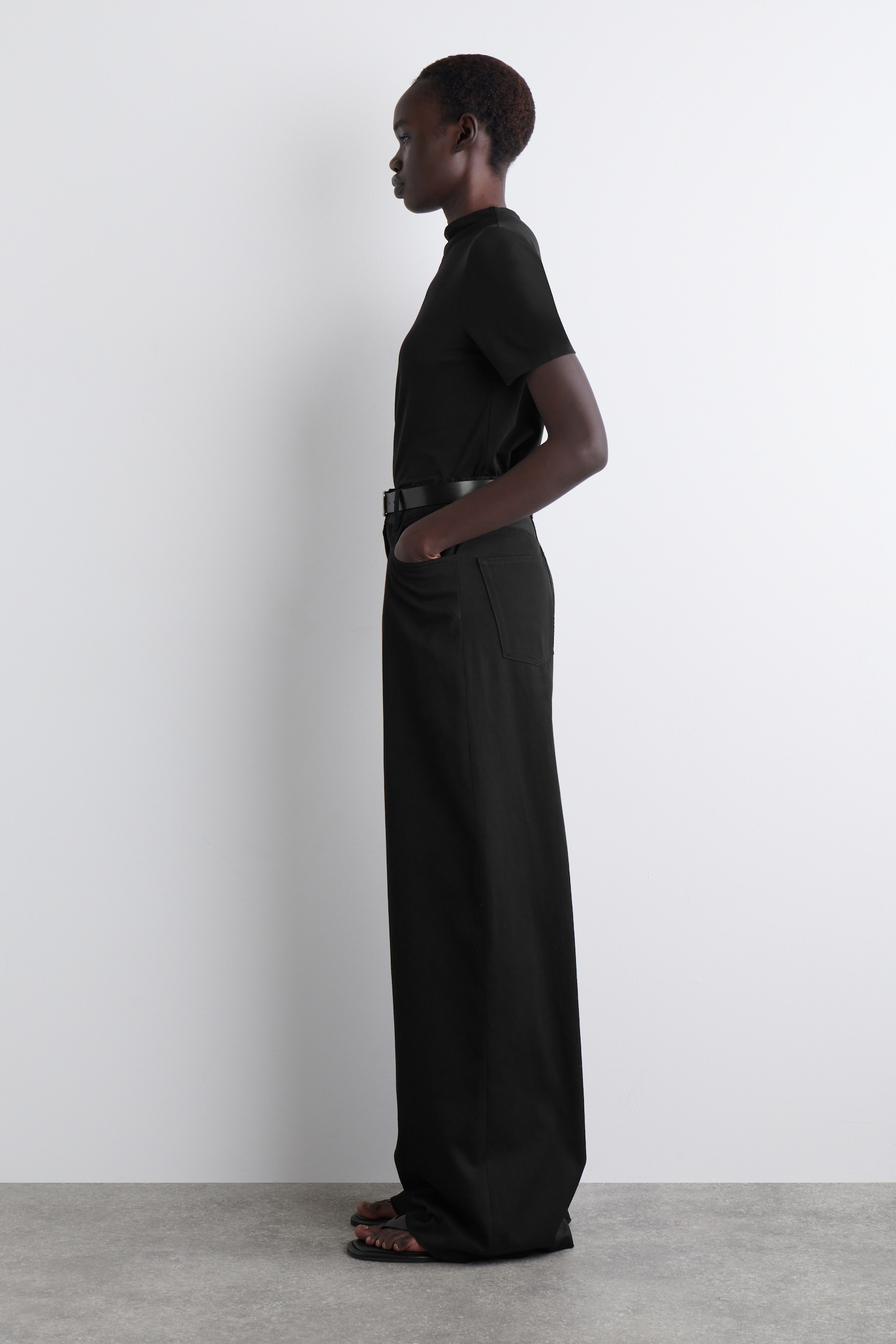 PANTALONI IN COTONE A GAMBA LARGA - NERO/BEIGE CHIARO - 7