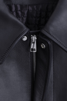 LEATHER-PANELED WOOL BOMBER JACKET — MIDNIGHT 8