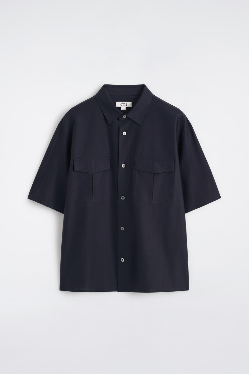 Striped Cotton-Jacquard Shirt in Navy