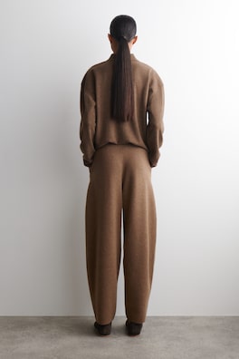 MERINO WOOL BARREL-LEG TROUSERS — BROWN MÉLANGE 3