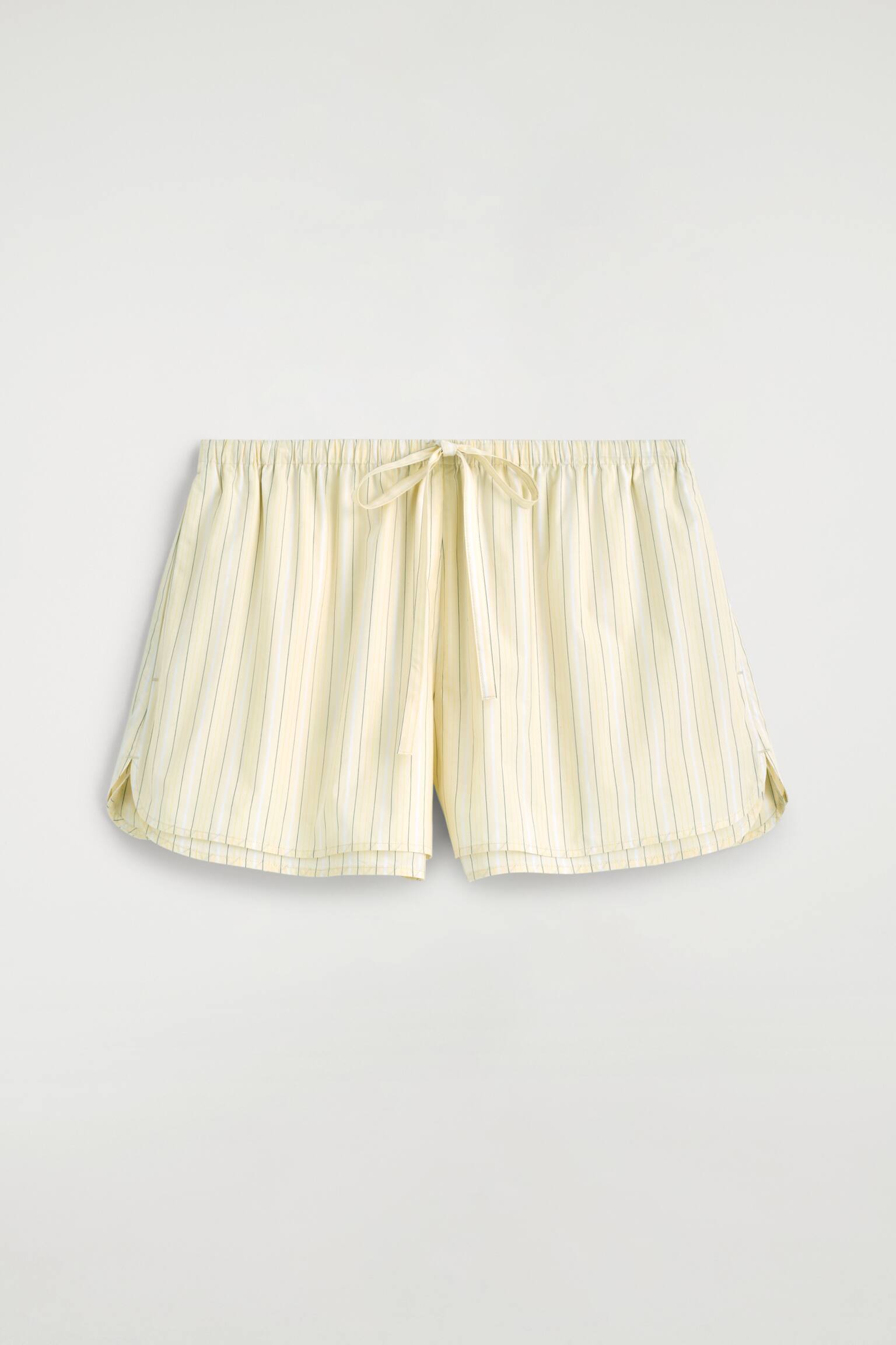 LAYERED DRAWSTRING COTTON-POPLIN SHORTS - צהוב / פסים - 1