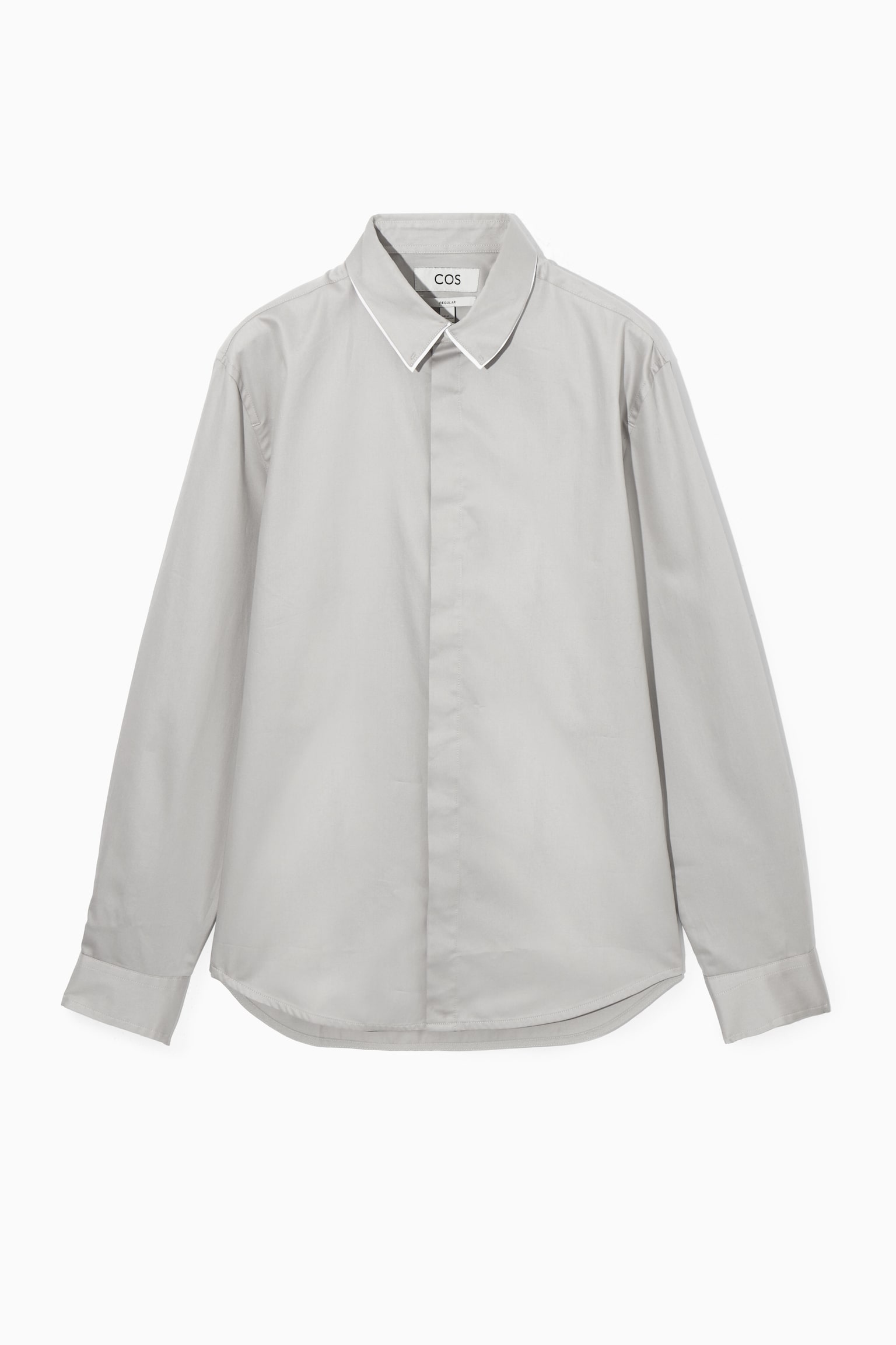 LAYERED-COLLAR COTTON DRESS SHIRT - LIGHT GREY