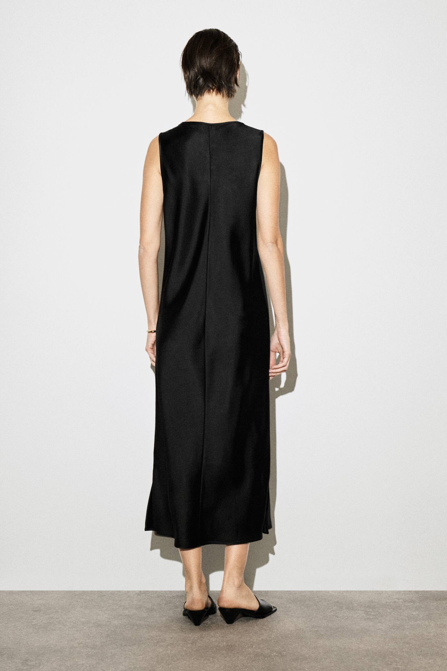 ROBE MIDI EN SATIN À ENCOLURE DÉGAGÉE-NOIR - 6
