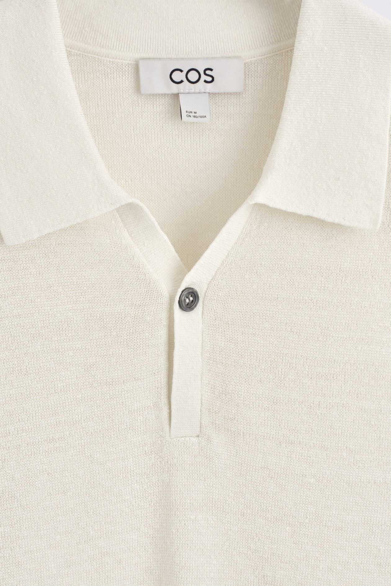 TEXTURED KNITTED LINEN POLO SHIRT — CREAM