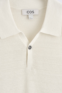 TEXTURED KNITTED LINEN POLO SHIRT — CREAM 6