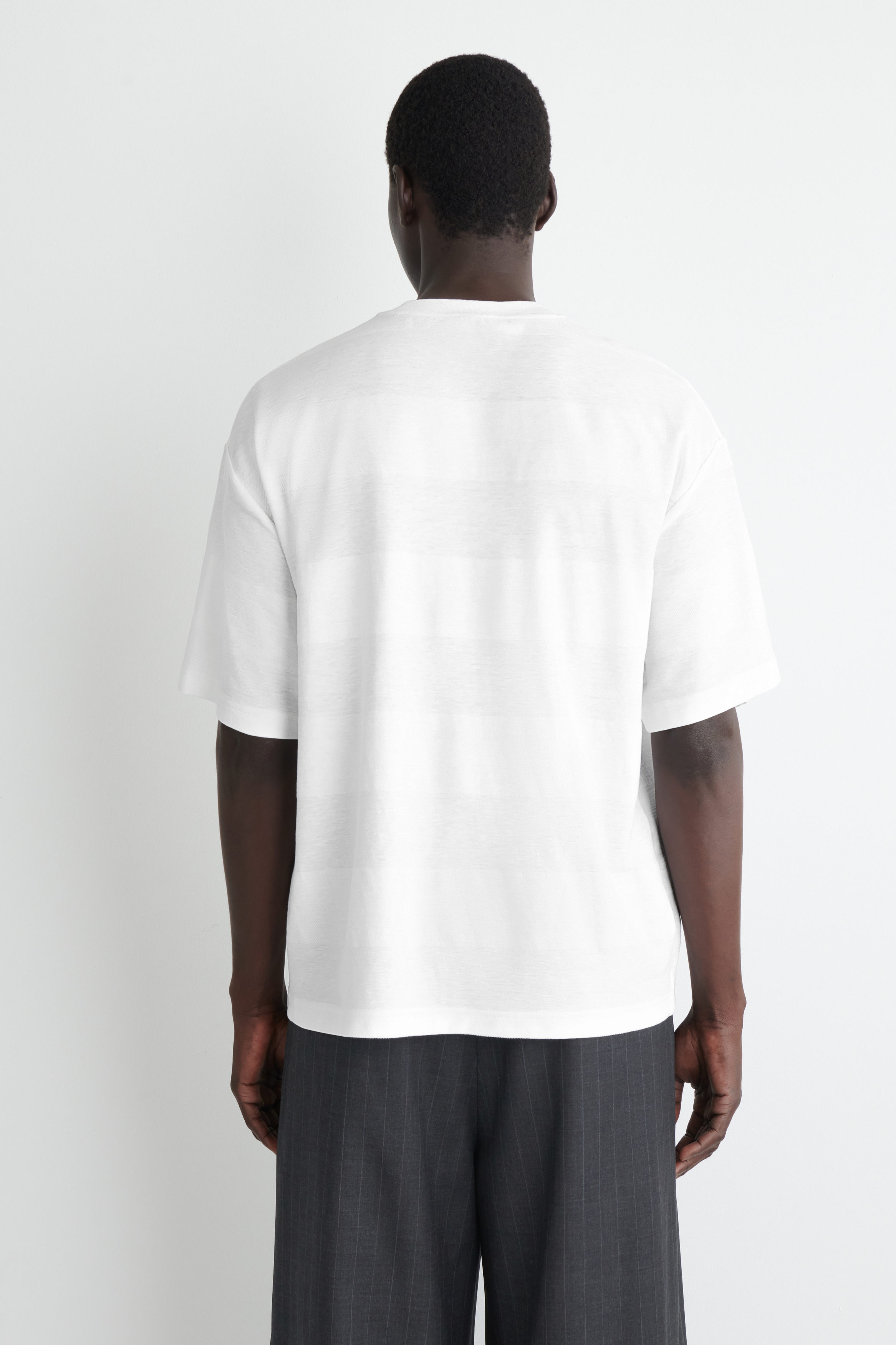 OVERSIZED STRIPED LINEN-BLEND T-SHIRT - WHITE | COS