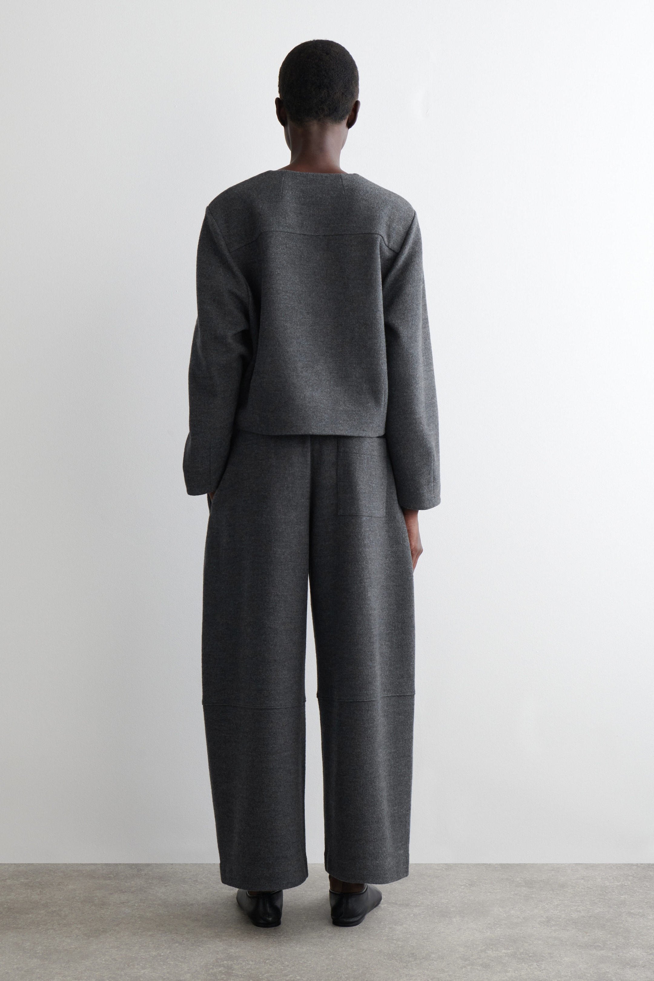 BOILED-WOOL BARREL-LEG PANTS
