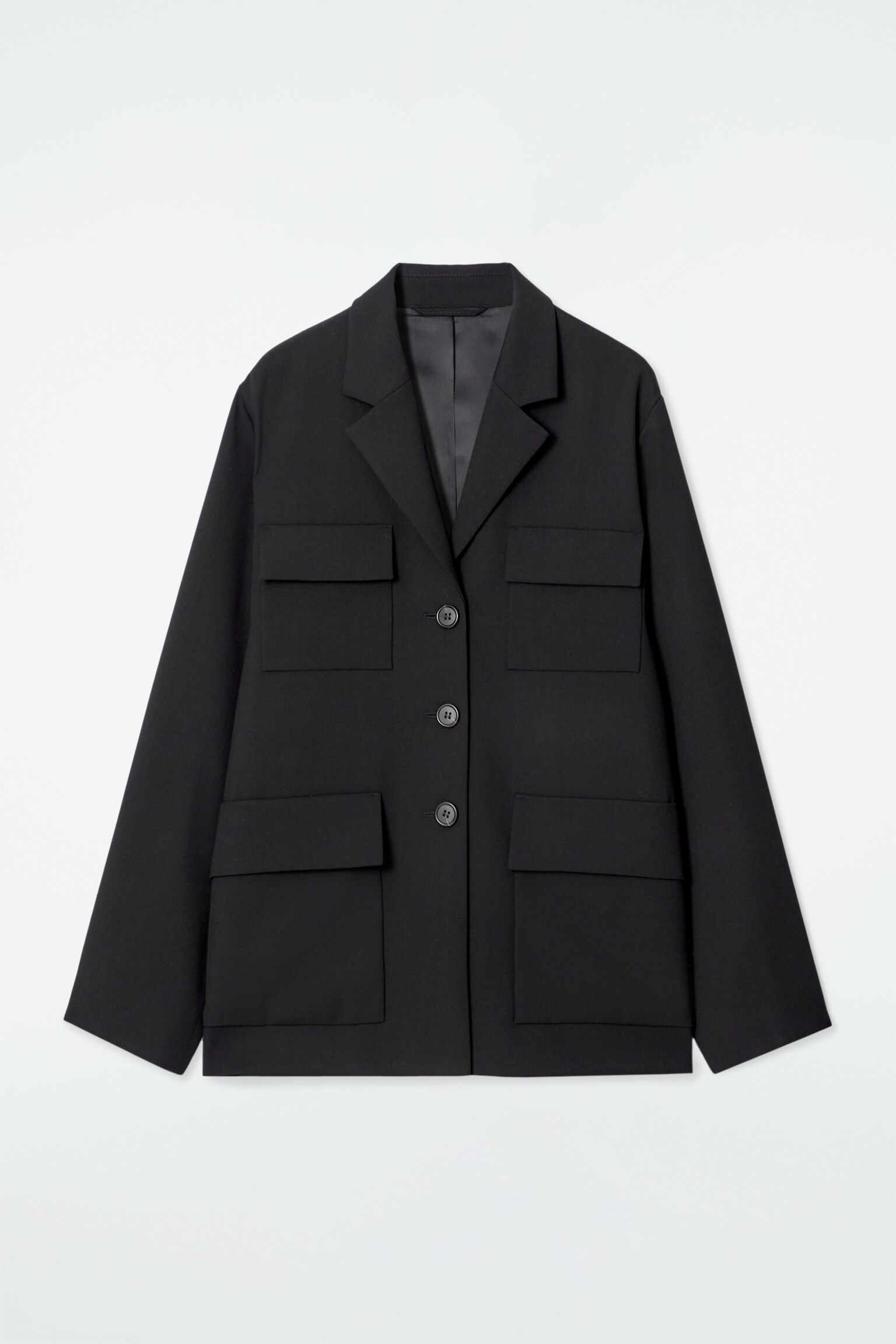 RELAXED SINGLE-BREASTED UTILITY BLAZER - BLACK