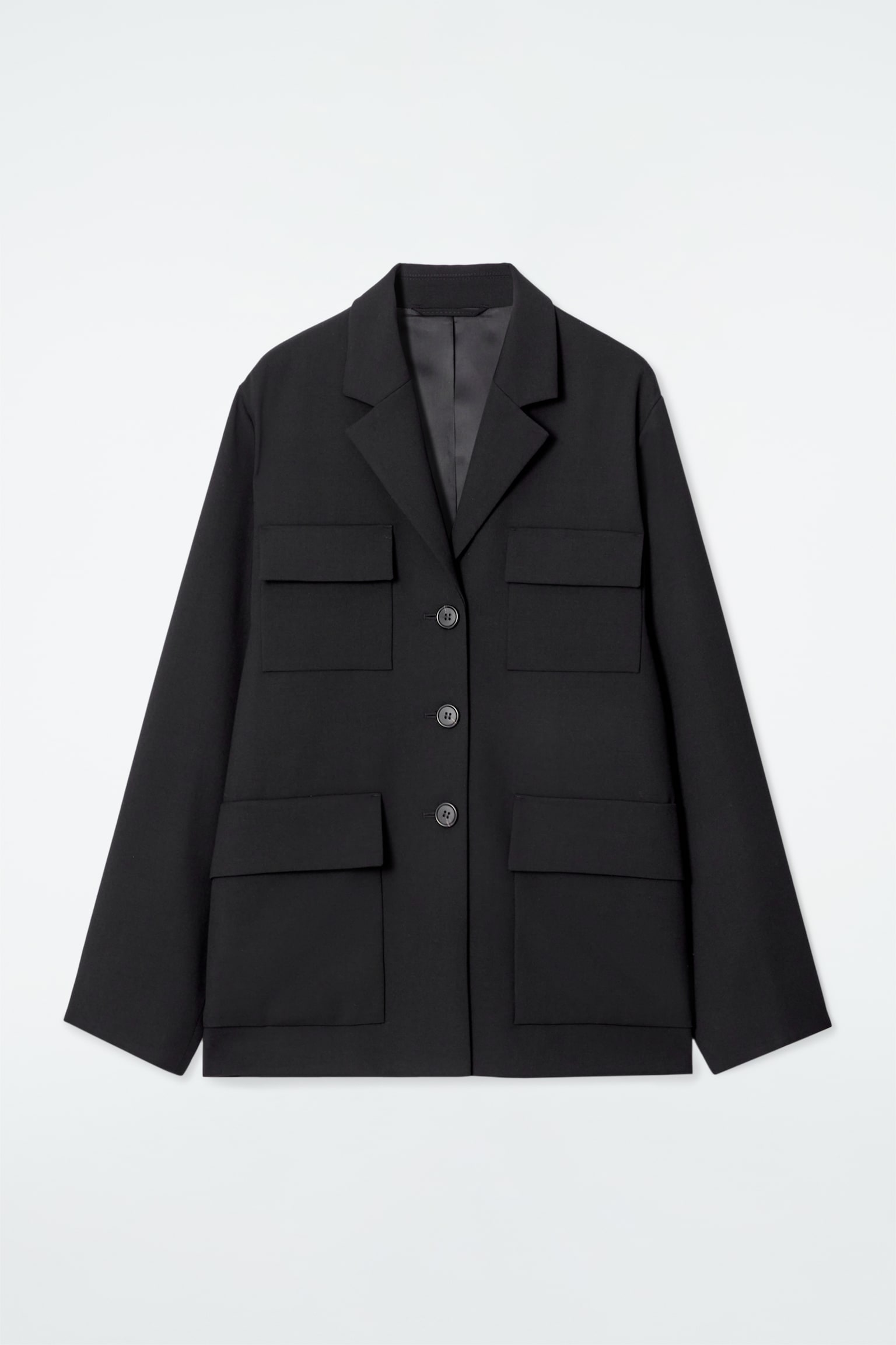 RELAXED SINGLE-BREASTED UTILITY BLAZER - BLACK