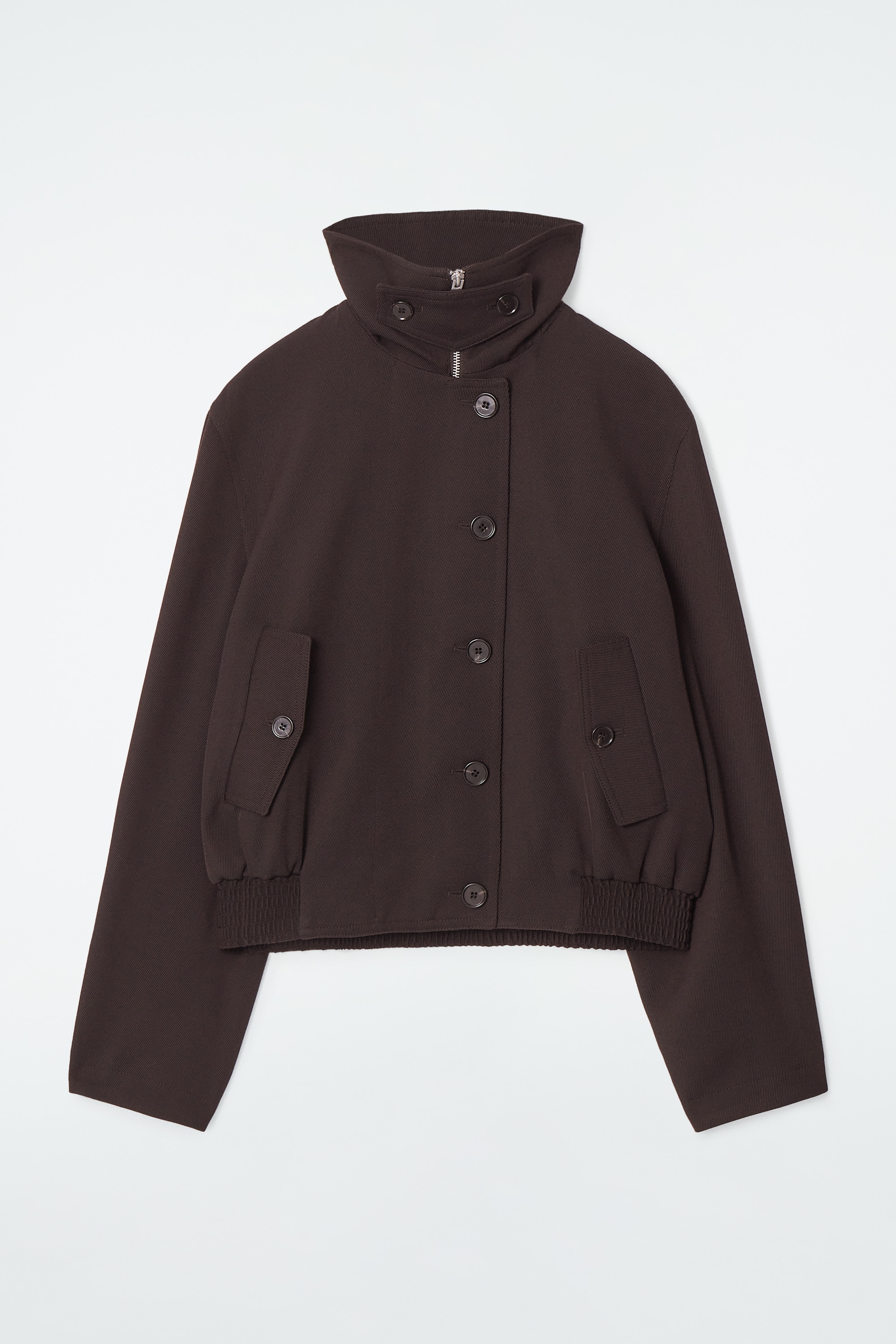 OVERSIZED FUNNEL-NECK WOOL-BLEND JACKET - DARK BROWN