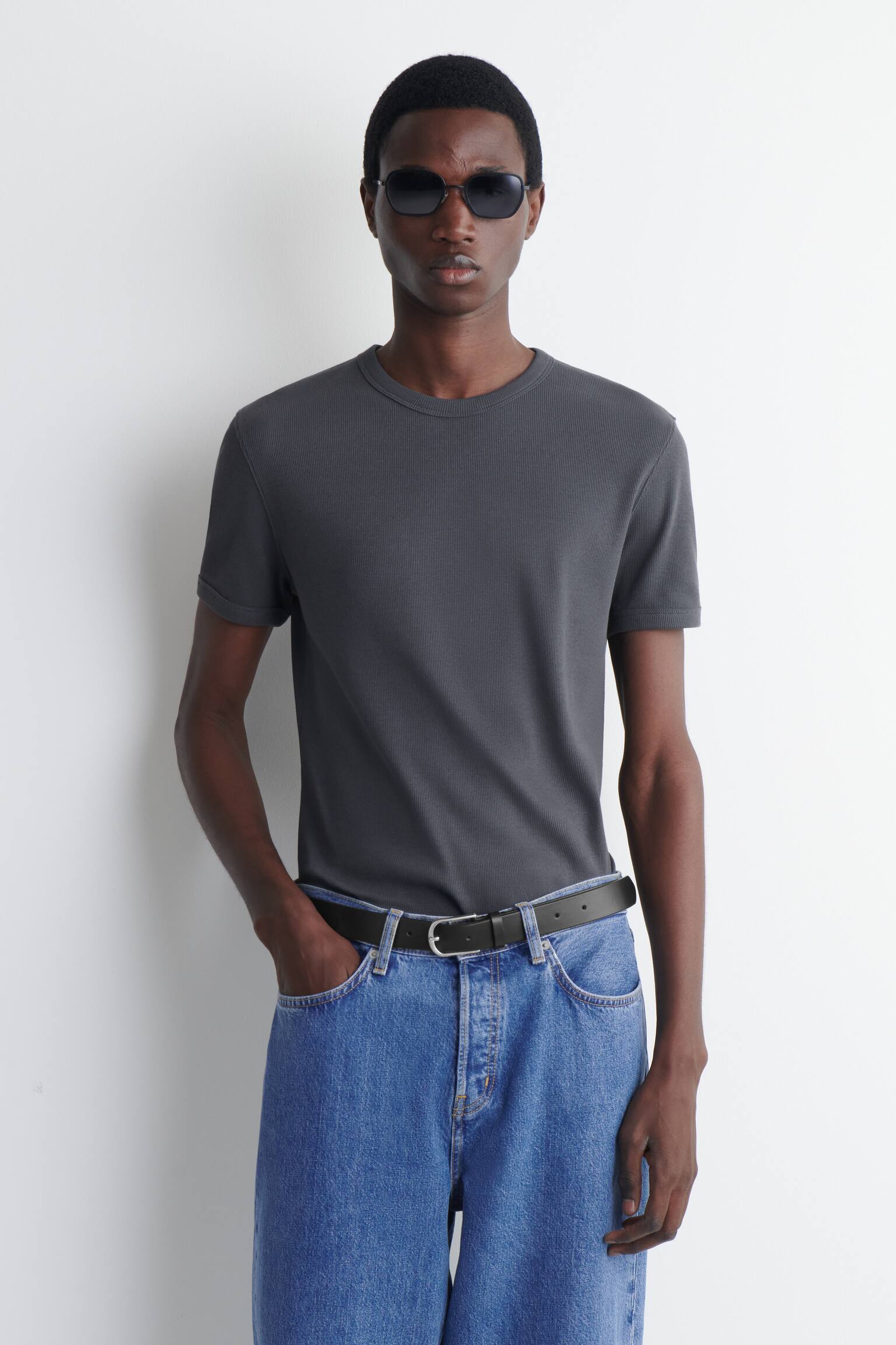 SLIM RIBBED COTTON T-SHIRT - 1