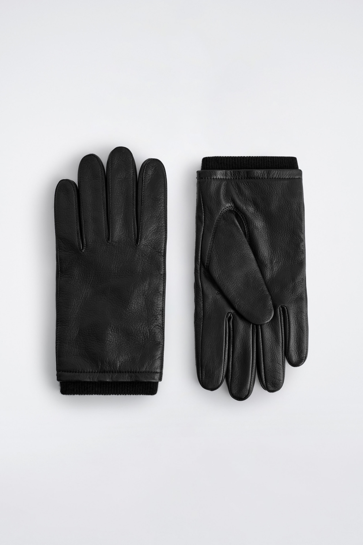 TOPSTITCHED CASHMERE-LINED LEATHER GLOVES — BLACK