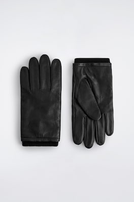 TOPSTITCHED CASHMERE-LINED LEATHER GLOVES — BLACK 2