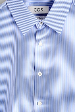 SLIM TAILORED POPLIN SHIRT — BLUE / STRIPED 1