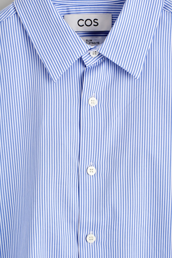 SLIM TAILORED POPLIN SHIRT — BLUE / STRIPED