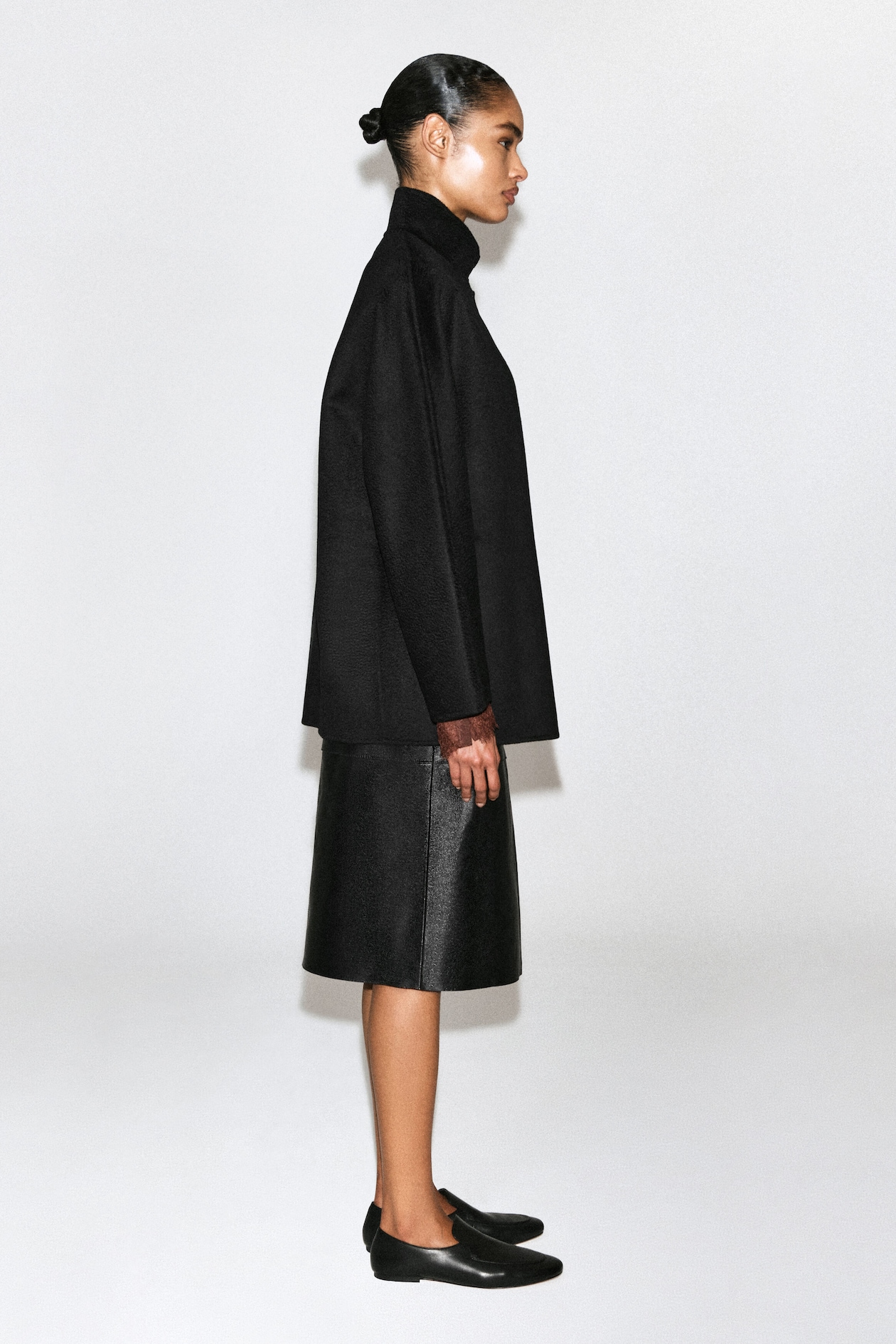 DOUBLE-FACED CASHMERE MOCK-NECK JACKET — BLACK