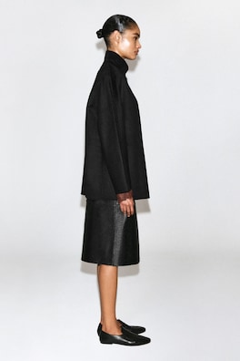 DOUBLE-FACED CASHMERE MOCK-NECK JACKET — BLACK 5
