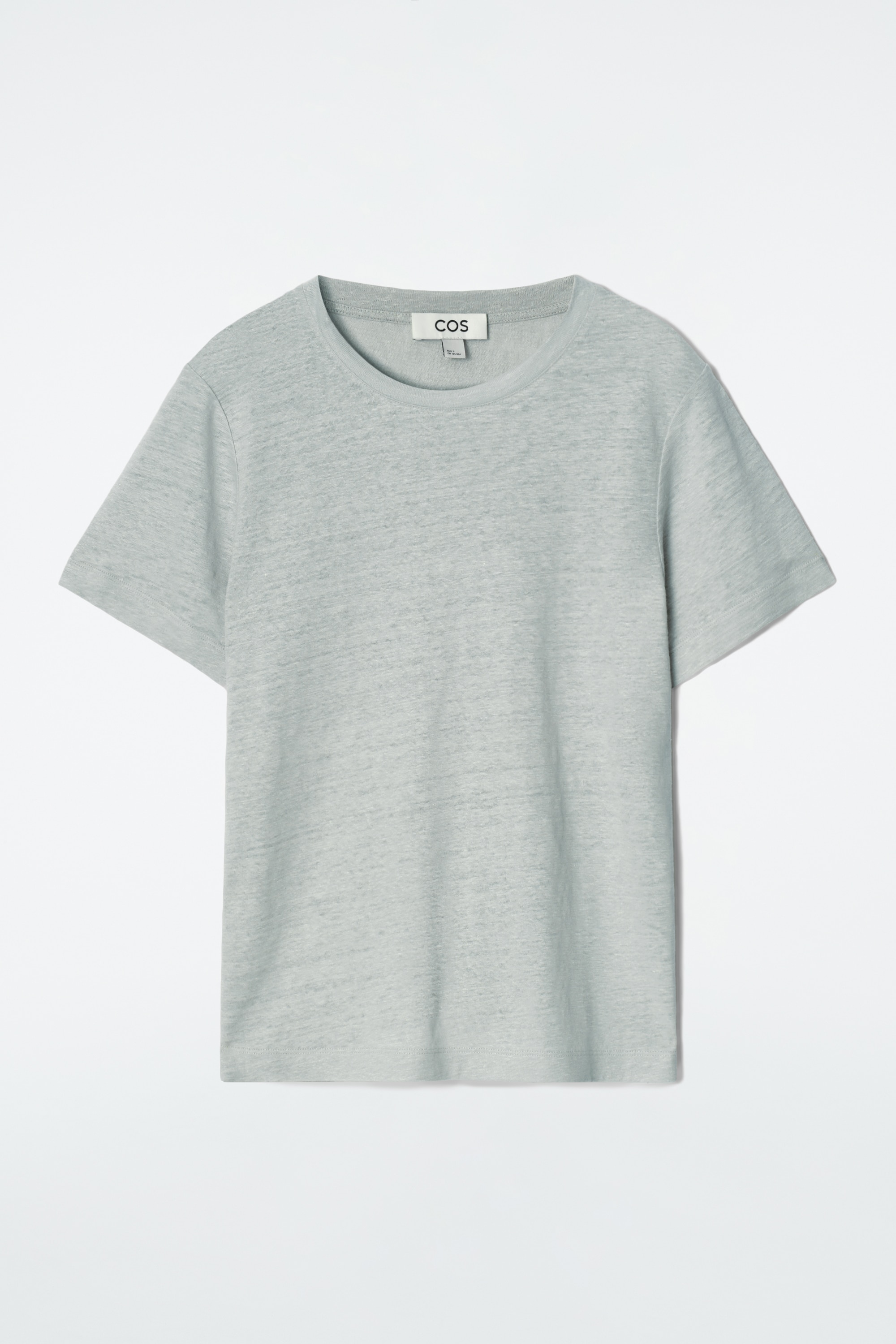 CREW-NECK LINEN T-SHIRT - DUSTY BLUE/UNDYED / STRIPED/WHITE/BLACK