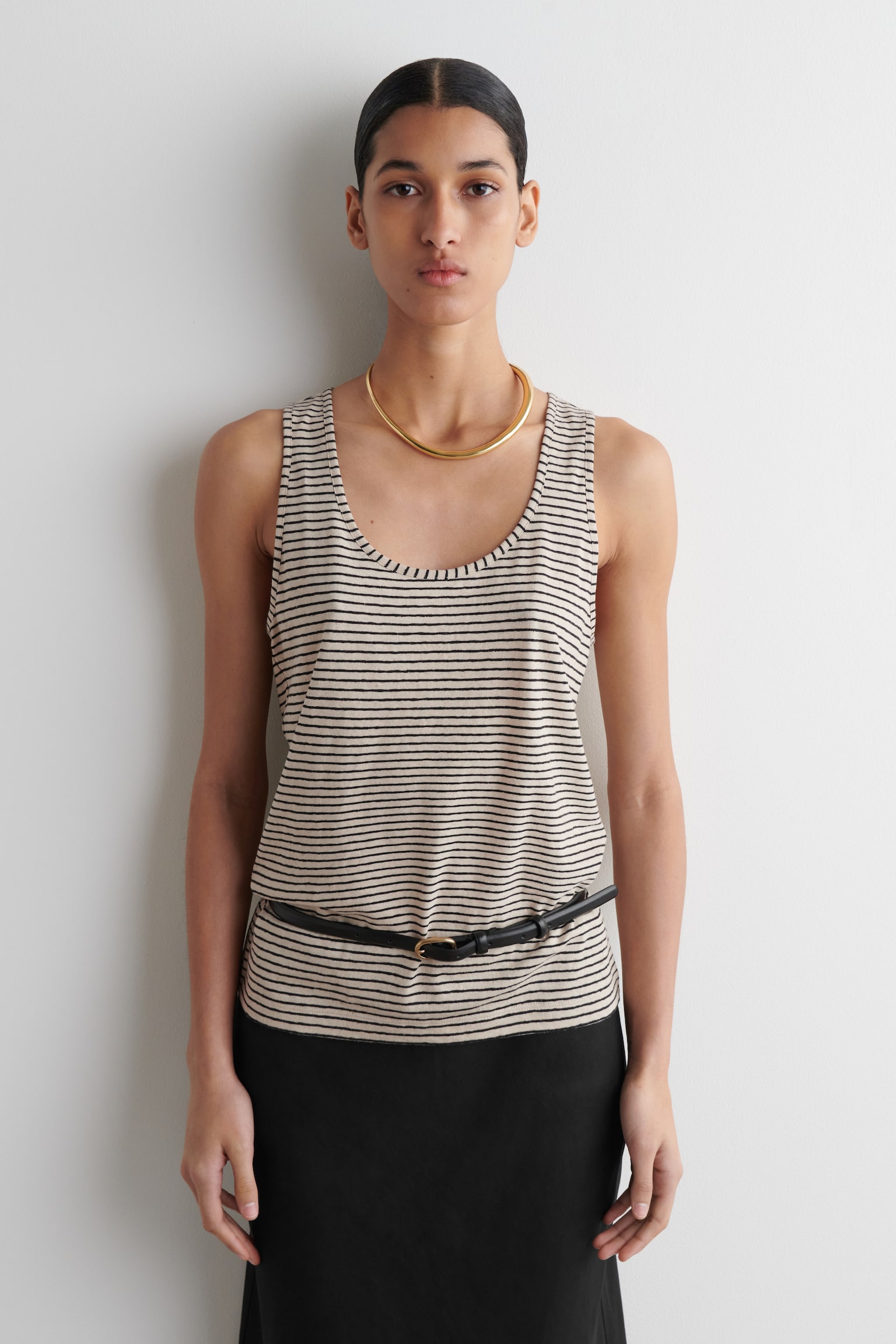 CAMISETA DE TIRANTES EN MEZCLA DE LINO Y ALGODÓN - NEGRO / MARFIL / RAYAS/NEGRO - 1