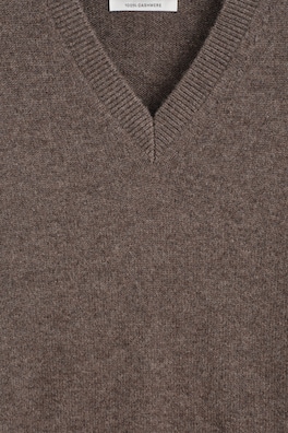 SCULPTED PURE CASHMERE V-NECK SWEATER — BROWN MÉLANGE 6