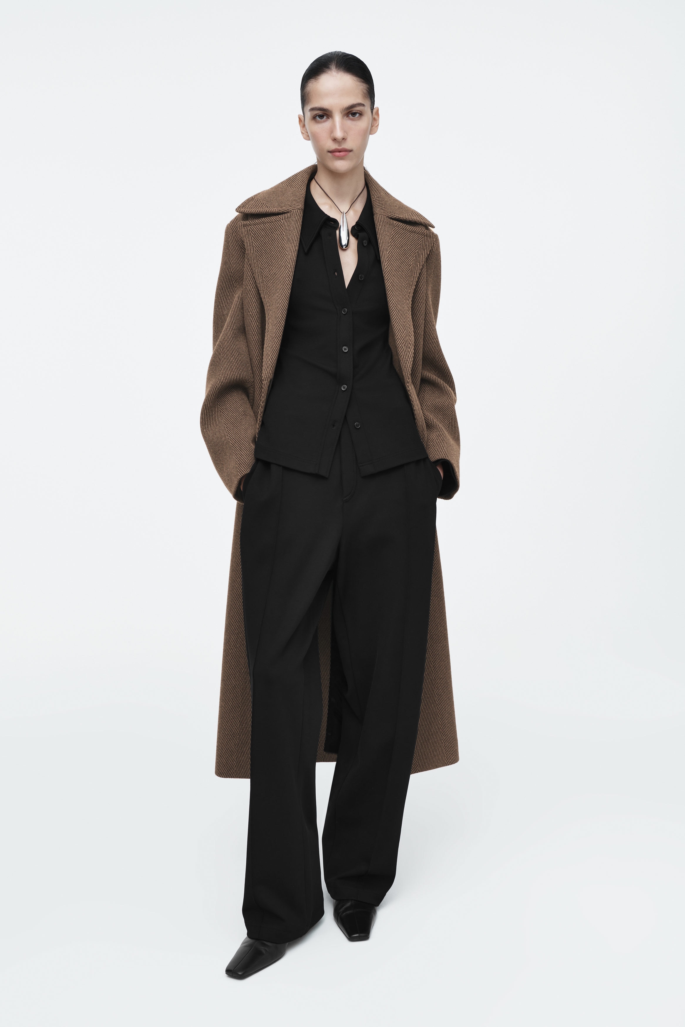 PINTUCKED STRAIGHT-LEG PANTS - BLACK | COS