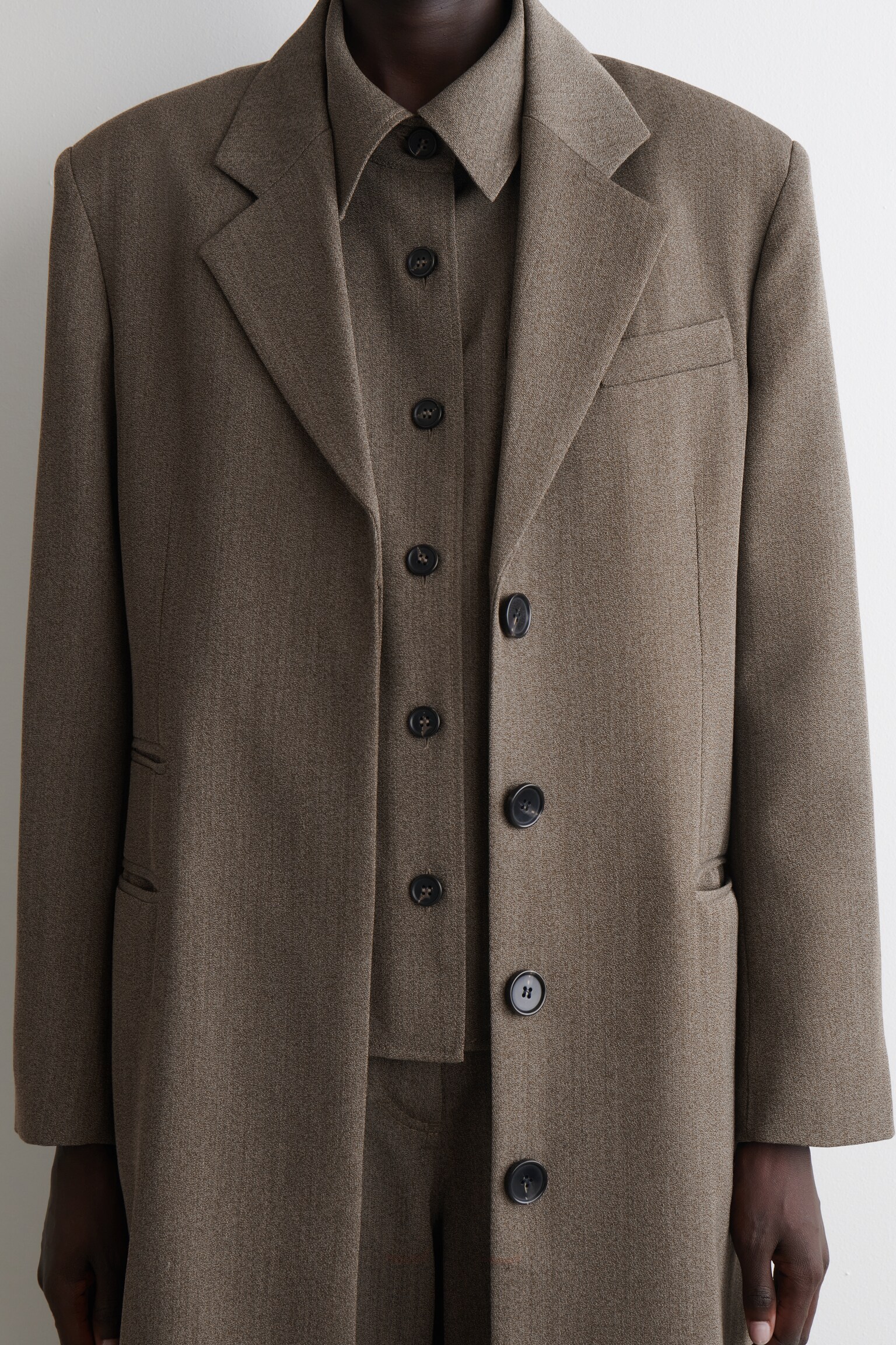 MANTEAU LONG À BOUTONNAGE SIMPLE EN LAINE MÉLANGÉE - BRUN - 6