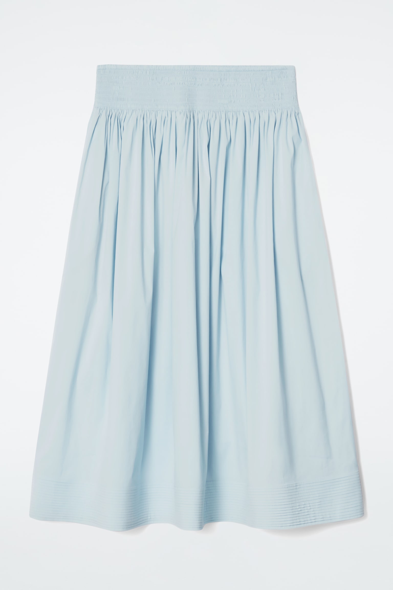 SMOCKED A-LINE MIDI SKIRT - LIGHT BLUE