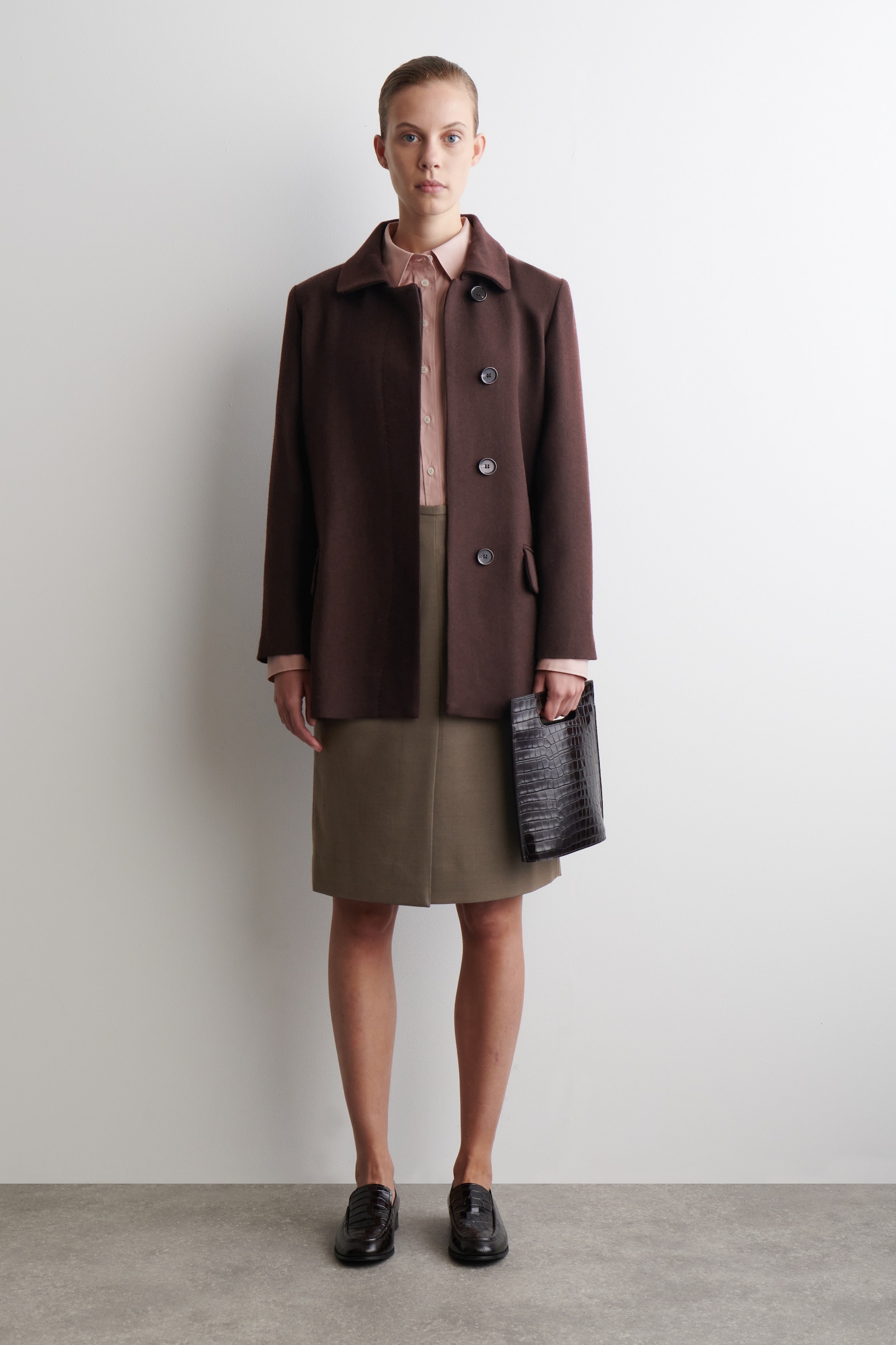 TAILORED WOOL-BLEND JACKET - DARK BROWN/BLACK