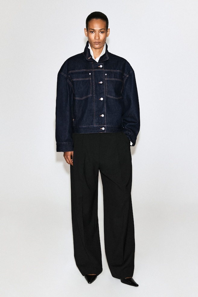 MOCK-NECK DENIM JACKET — INDIGO