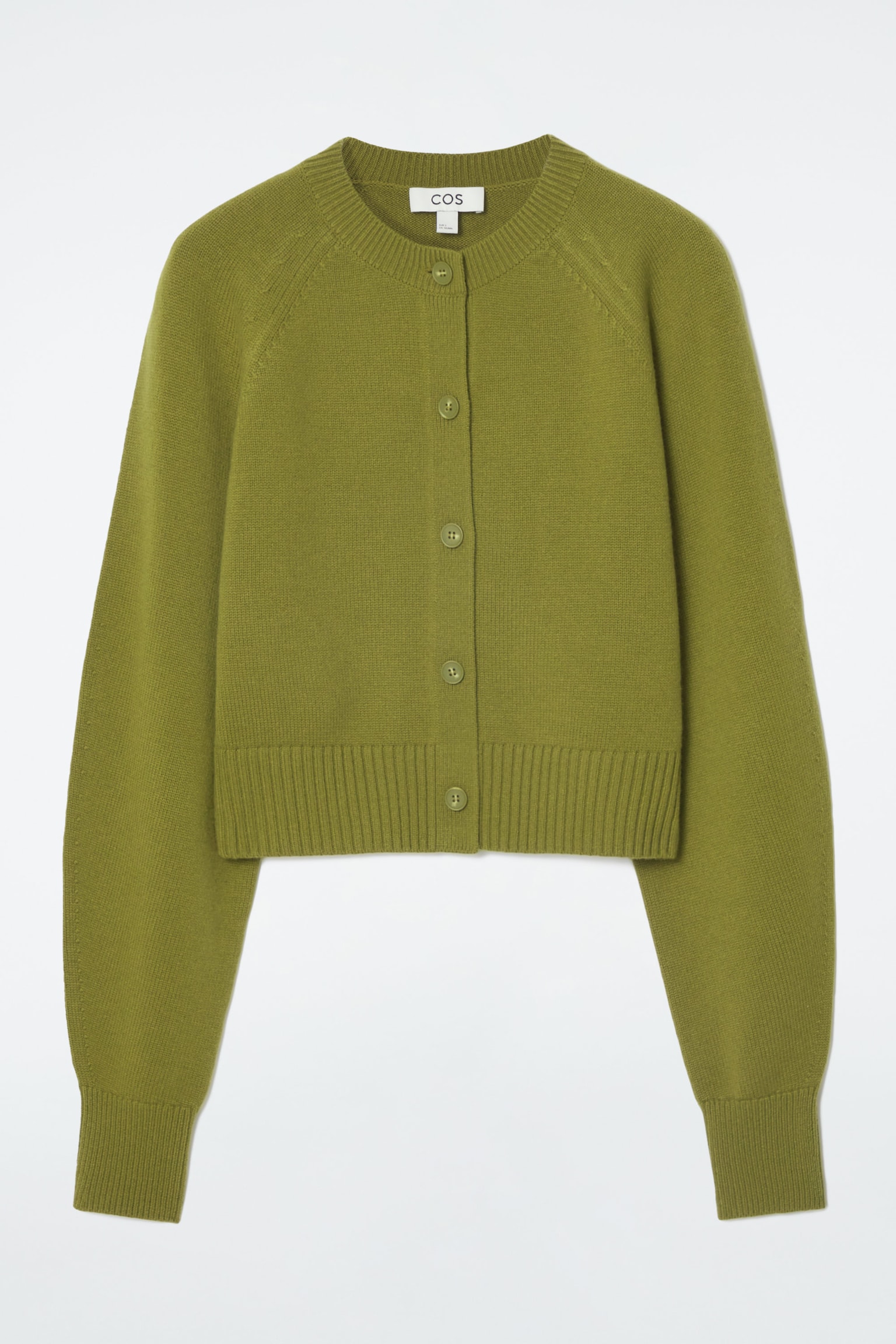 Olive Green Knit Button-Down Long Sleeve Cropped Cardigan Sweater main image 1