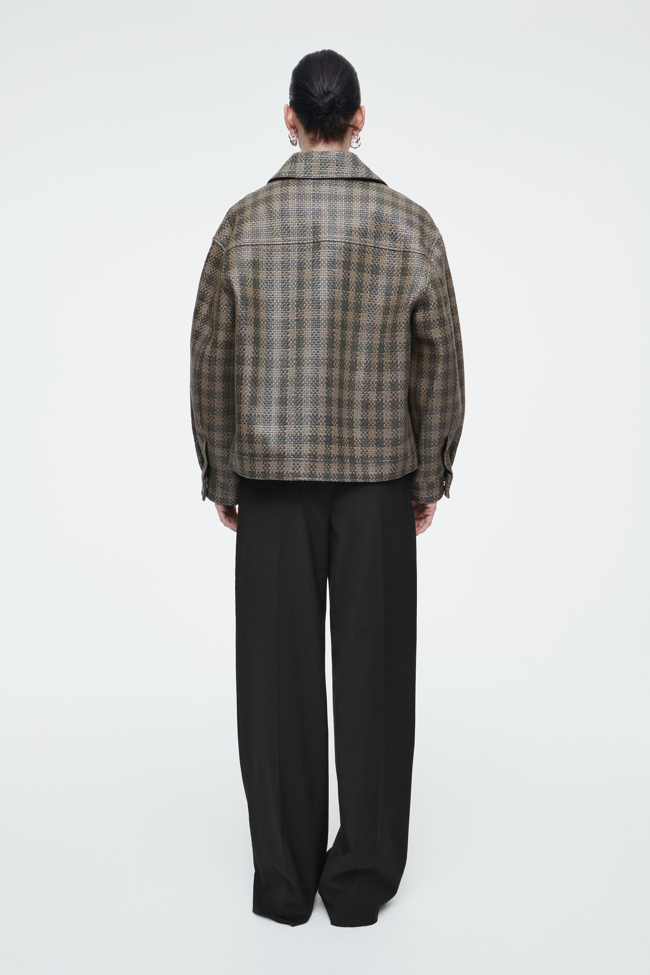 CHECKED WOVEN LEATHER JACKET