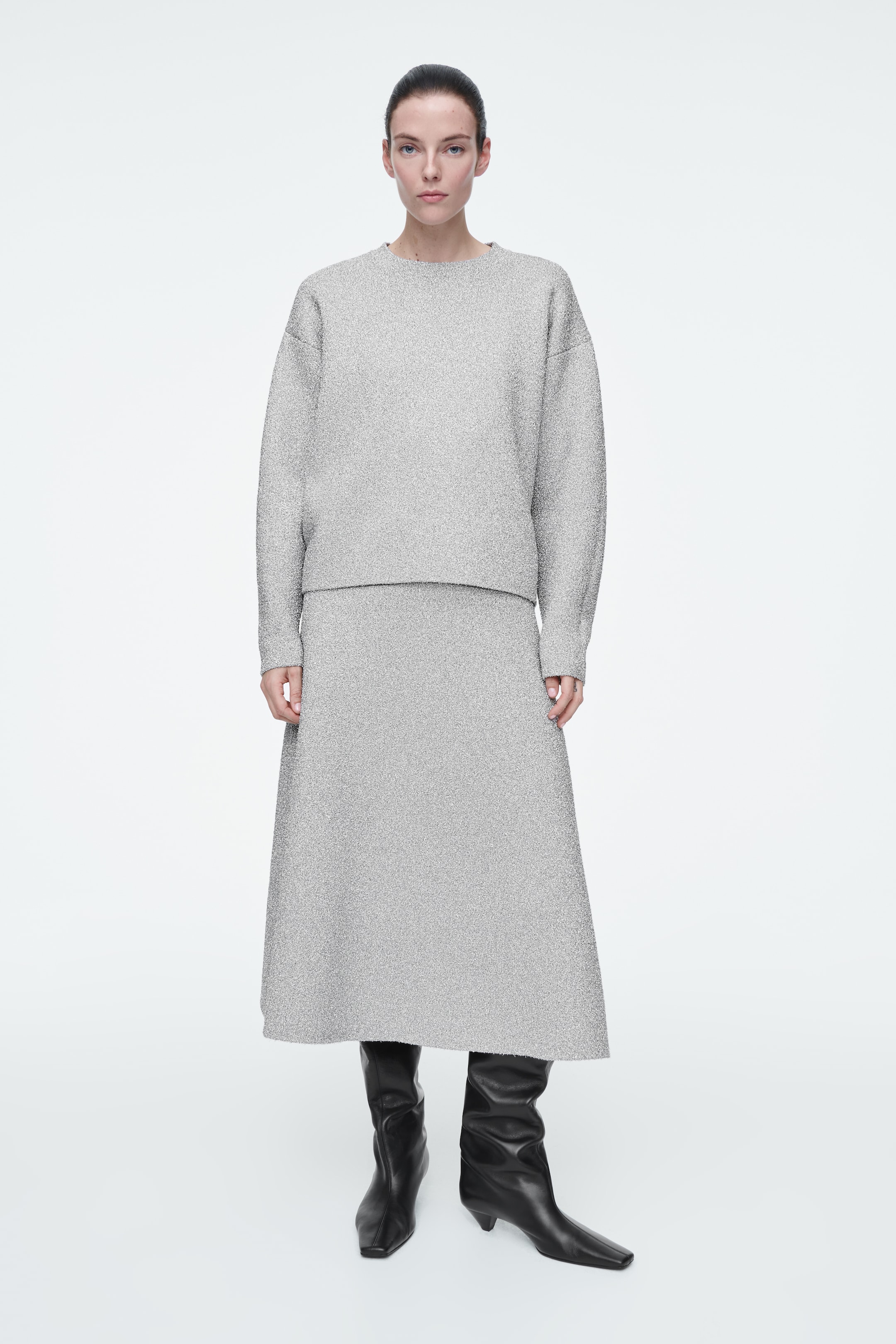 View larger image: SPARKLY MERINO WOOL MIDI SKIRT - SILVER - Ladies | H&M GB 1